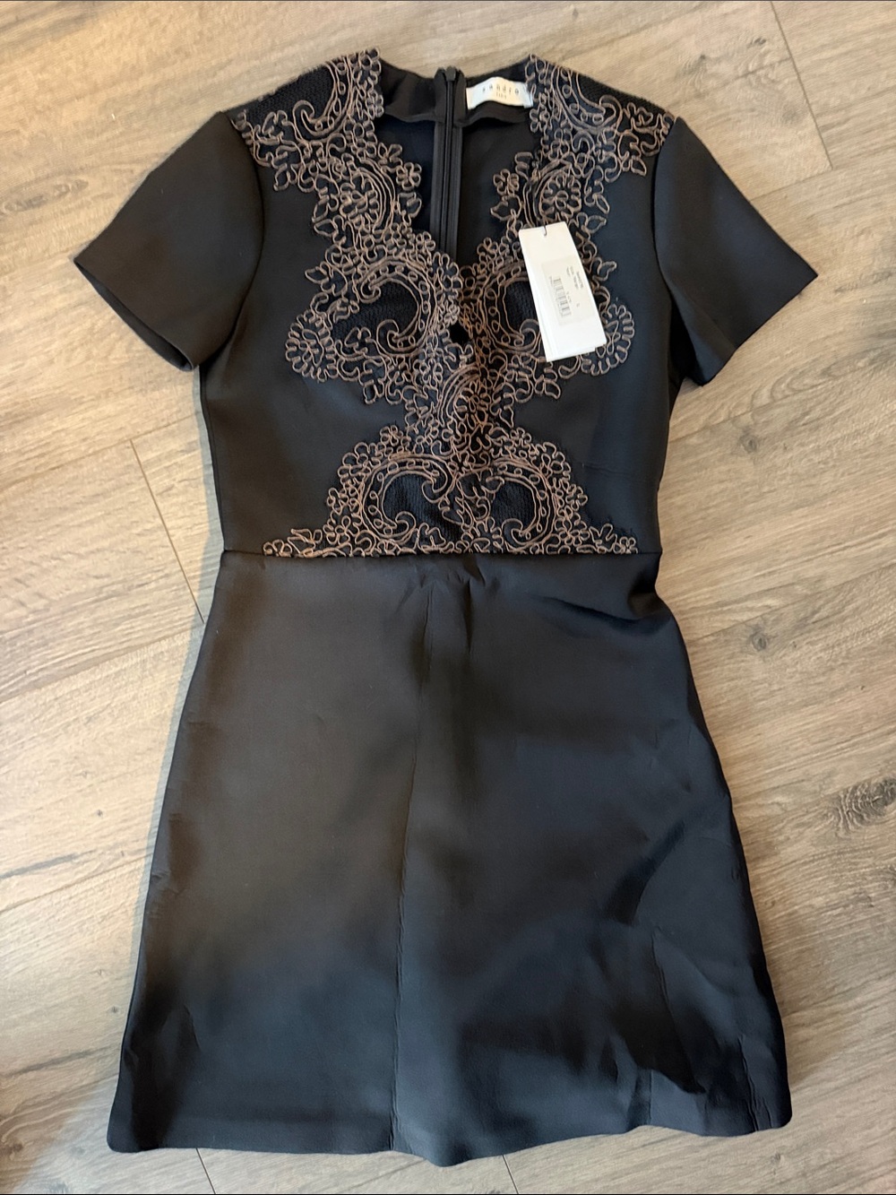 Sandro Black Short Sleeve Dress with Lace Embroidery